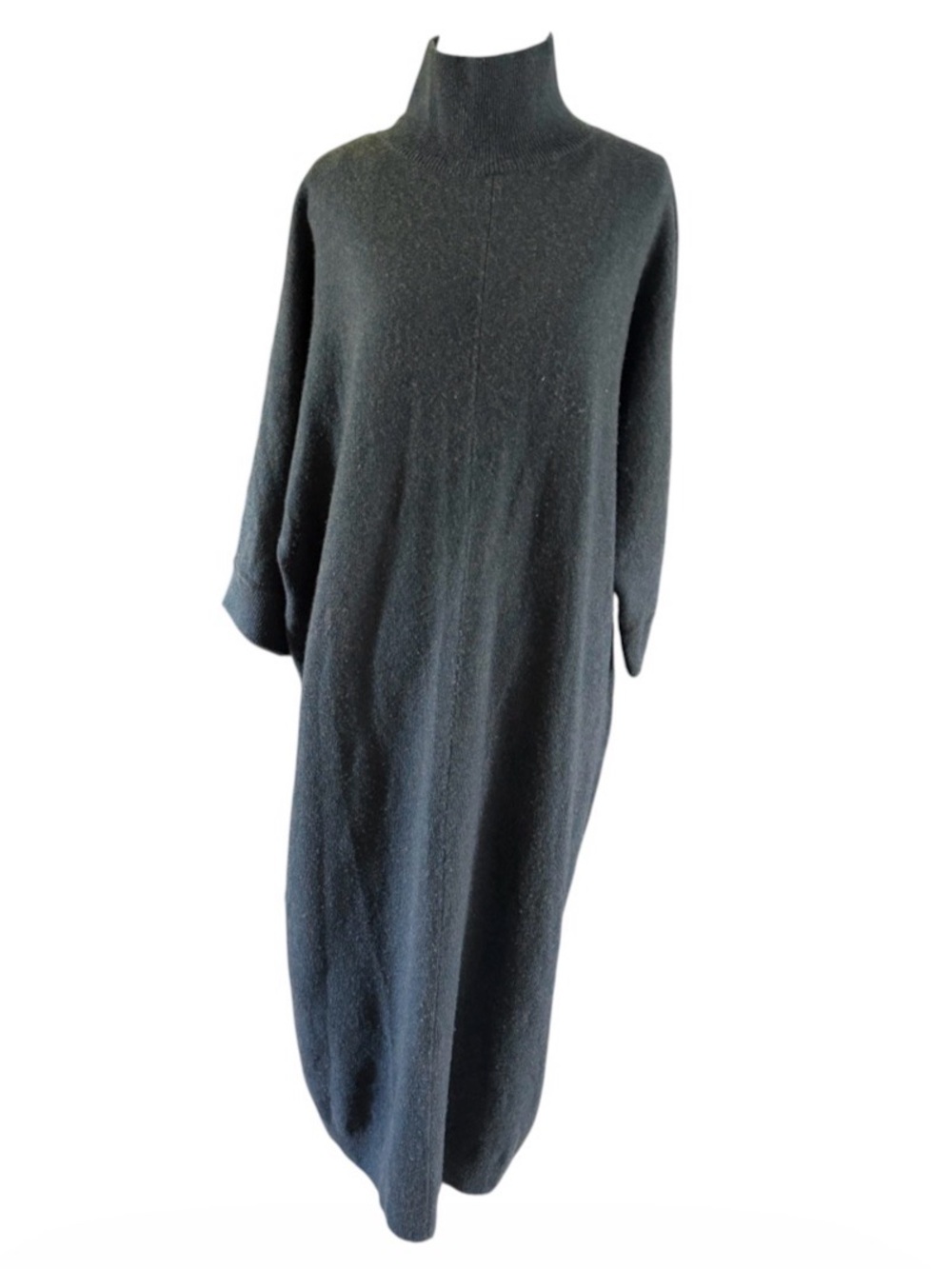 COS 100% Wool Mock Neck Maxi Dress Long Sleeve Women's XS charcoal melange